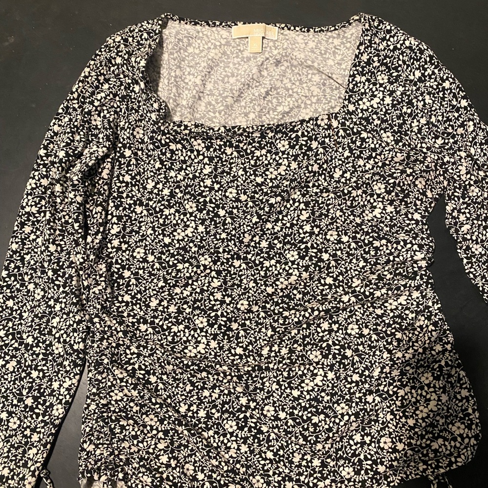 Michael Kors Black Smocked Long Sleeve Blouse